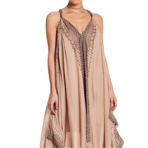 Free People Merida Printed Beaded Maxi Handkerchief Flowy Boho Festival Dress - Picture 4 of 8